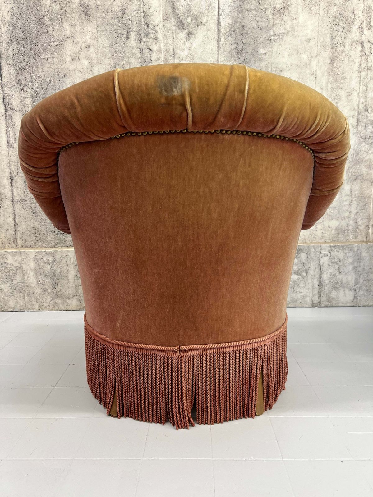 Furniture Pair Of Mid Century Pink Velvet Button Armchairs To Reupholster photo