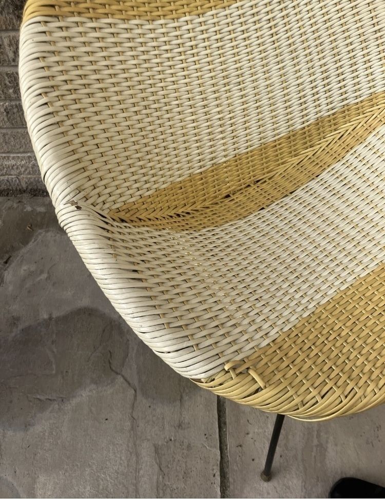 Woven Vinyl 1960s Satellite Sputnik Atomic Cocktail Chair Mustard & White photo furniture