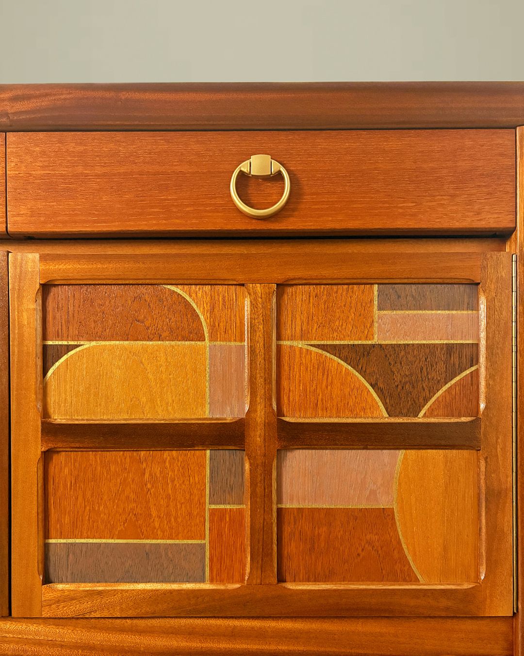 Mid Century Nathan 'Squares' Teak Sideboard With Abstract/Bauhaus Design/Lighting/Leatherette Interior photo vintage