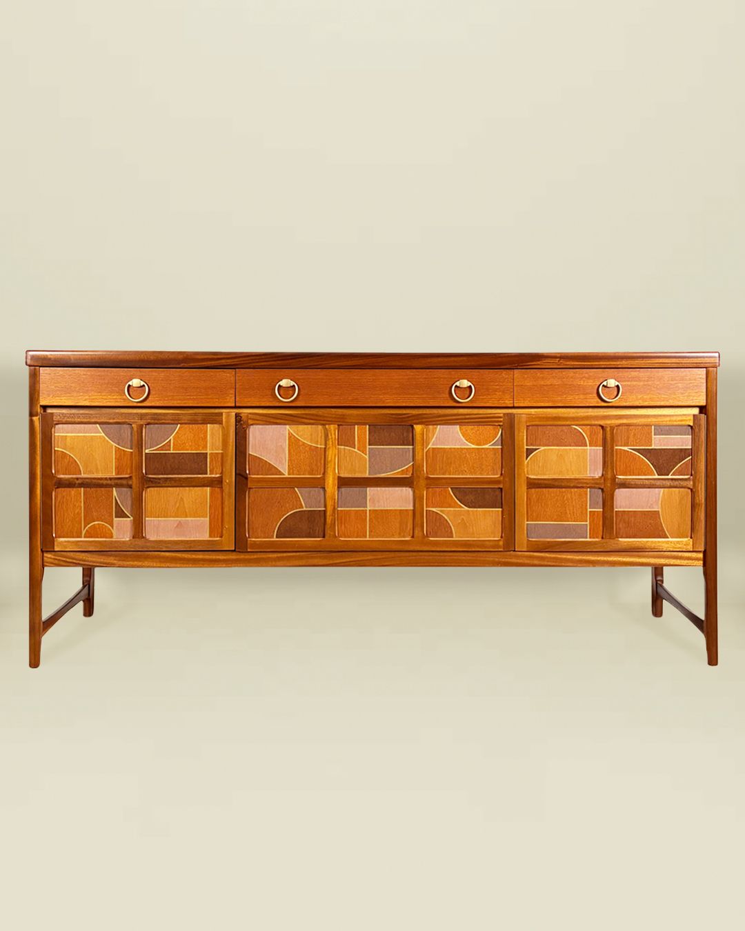 photo vinterior Mid Century Nathan 'Squares' Teak Sideboard With Abstract/Bauhaus Design/Lighting/Leatherette Interior