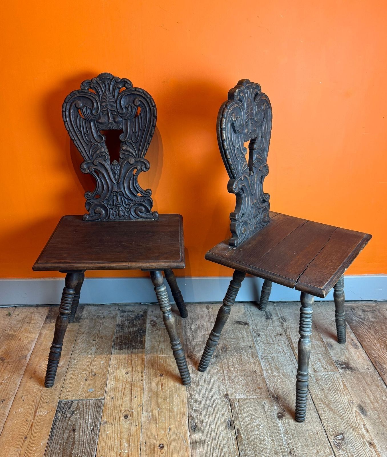 Pair Of Antique Swiss Alpine Escabelle Chairs photo 220.0