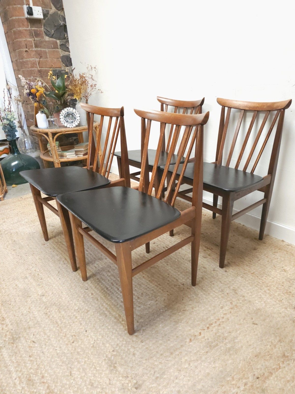 Retro Elliots Of Newbury Dining Chairs Mid Century Set Of 4 Black Vinyl Delivery