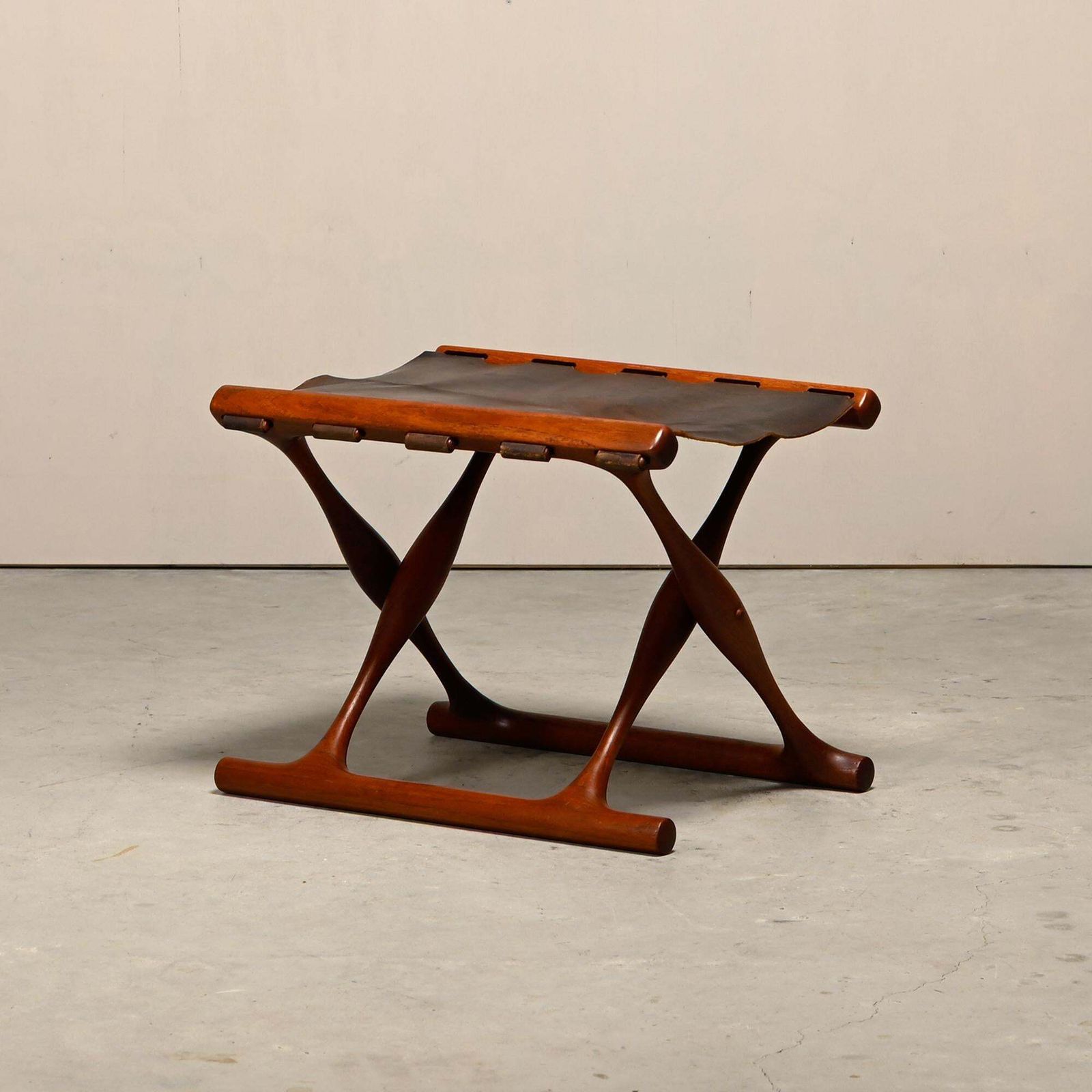 Poul Hundevad Ph43 Guldhøj Stool In Teak And Brown Leather Denmark 1960s photo 1329.0