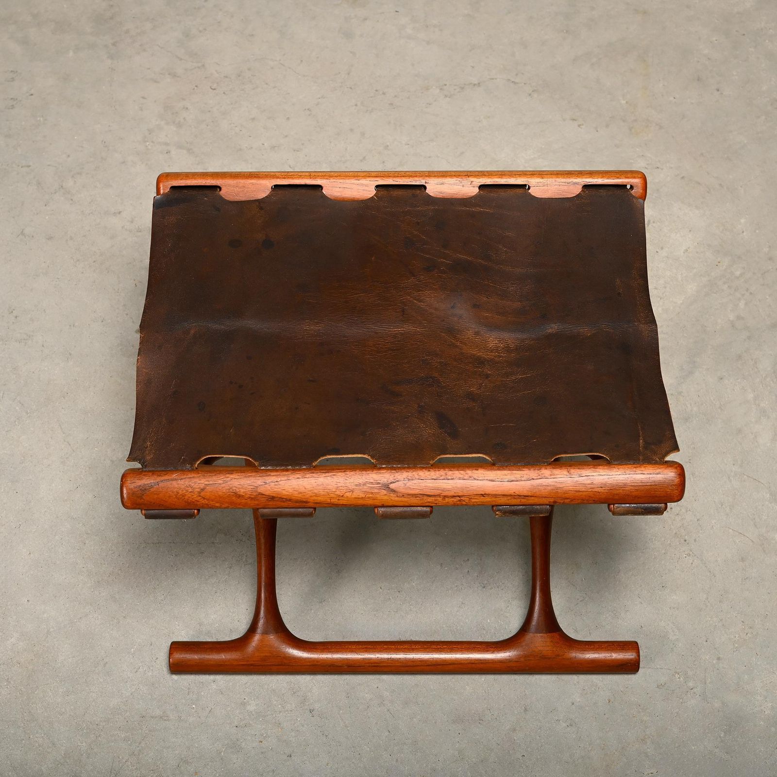 photo for sale Poul Hundevad Ph43 Guldhøj Stool In Teak And Brown Leather Denmark 1960s