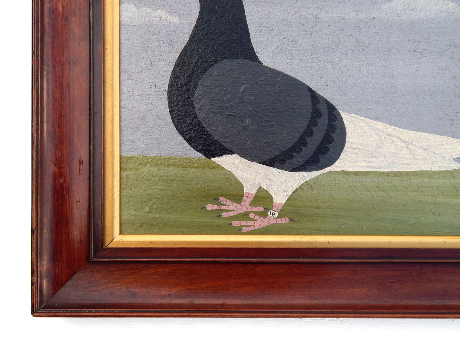 Naïve Folk Art Racing Pigeon Painting By Matt Rix In Antique Frame photo for sale