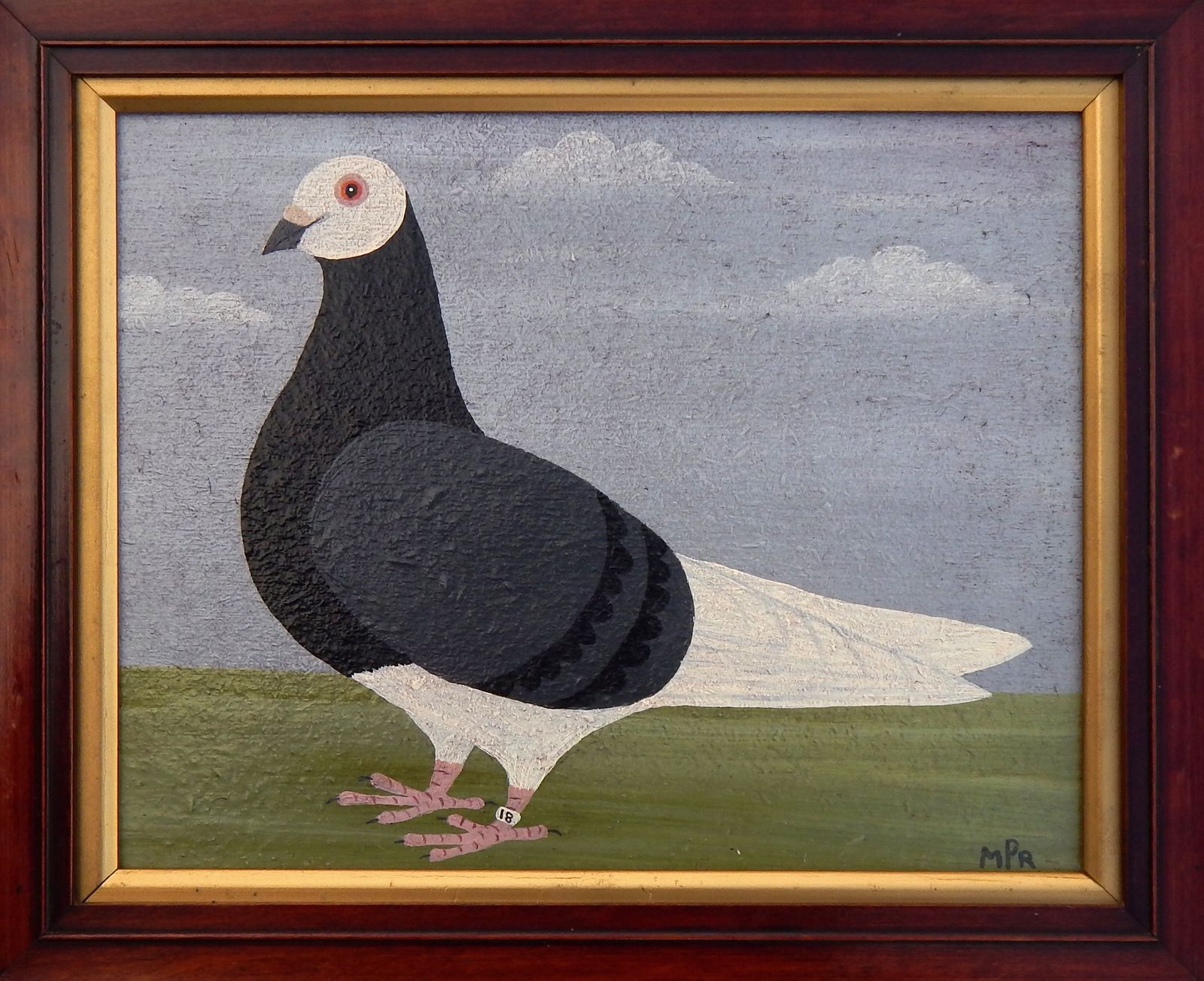 Naïve Folk Art Racing Pigeon Painting By Matt Rix In Antique Frame photo 425.0