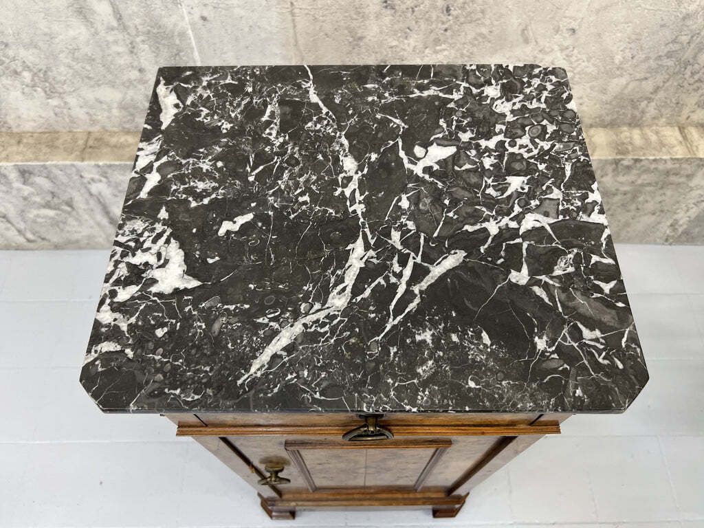 Black Marble And Walnut Wood Bedside Cabinet photo vinterior