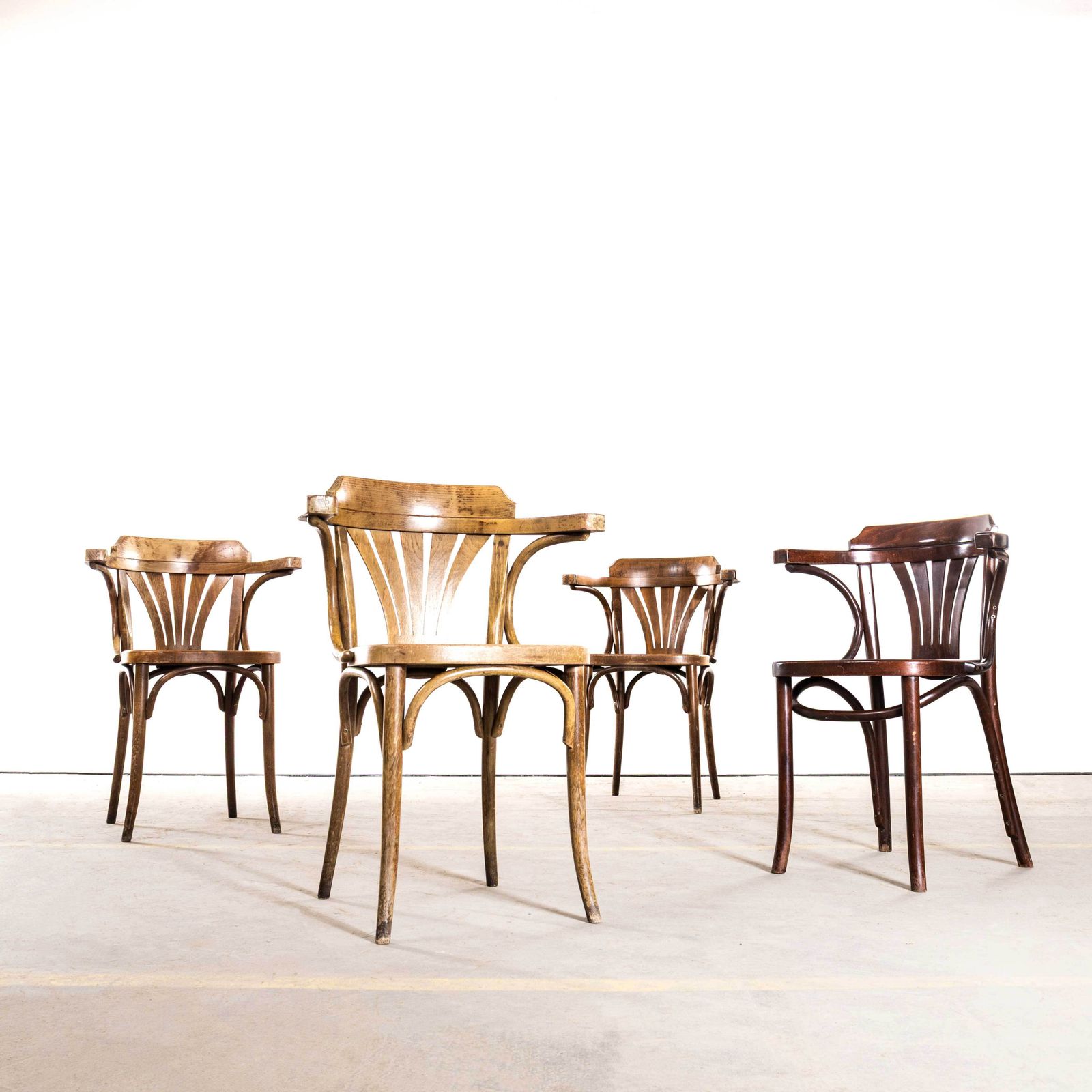 1950's Standard Fan Back Bistro Mixed Dining Armchairs   Set Of Four