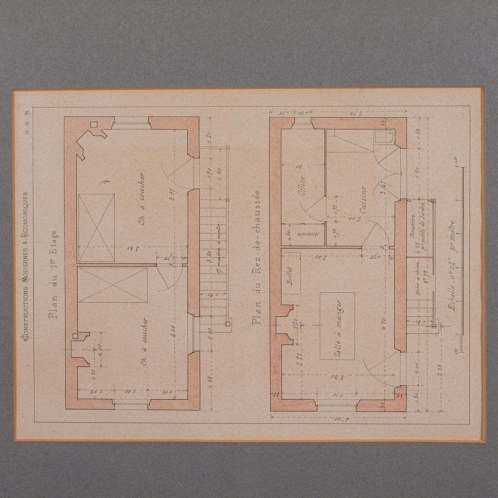 Antique Framed Architectural Plans, French, Industrial Lithograph Art, Victorian photo 709.0