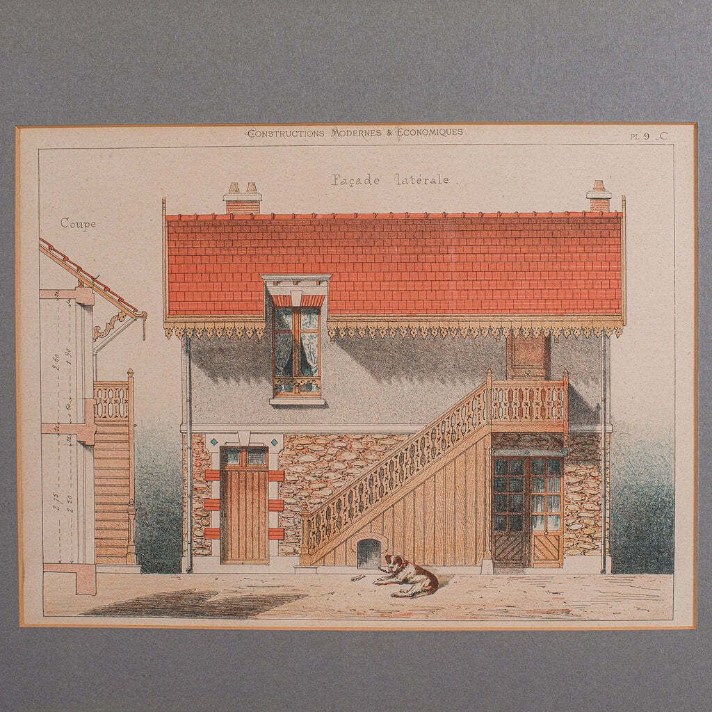 Antique Framed Architectural Plans, French, Industrial Lithograph Art, Victorian photo vinterior