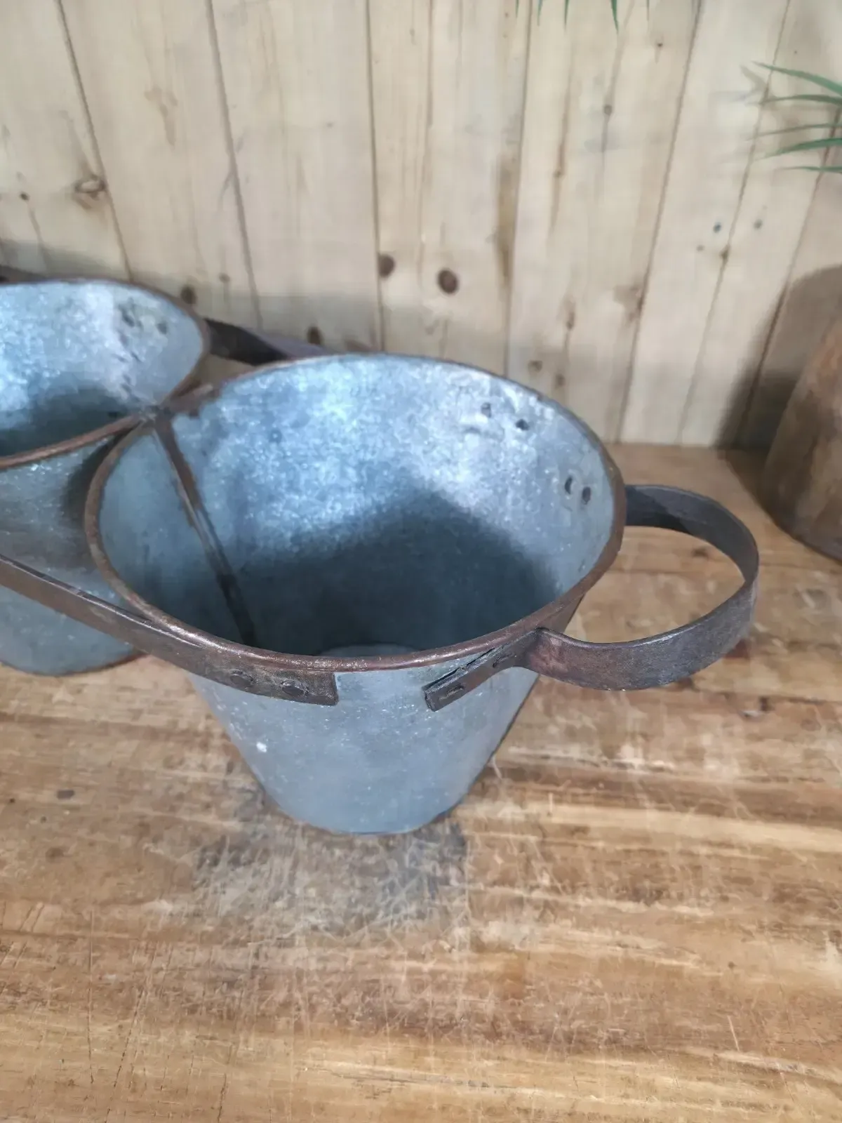 photo for sale Rustic Reclaimed Hand Made Galvanised Metal Triple Pot Garden Planter