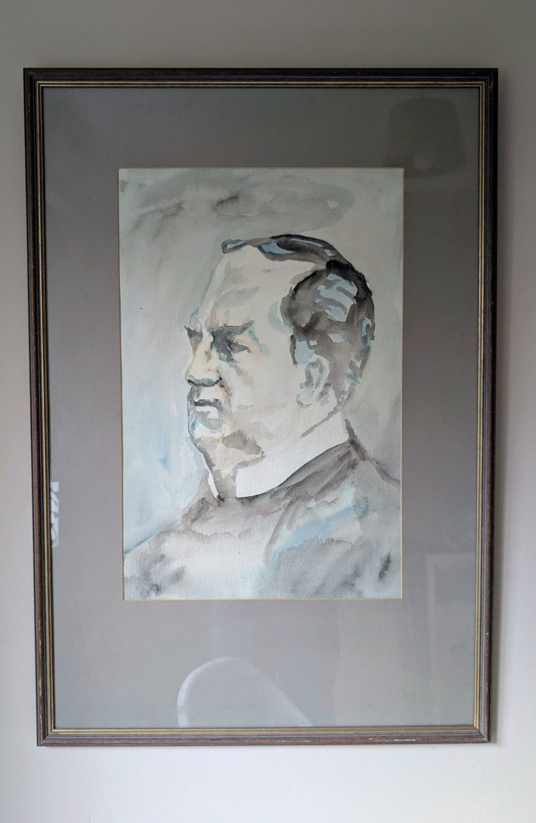 Large Mid 20th Century Figurative Portrait Watercolour Painting Style Of Kramer photo for sale