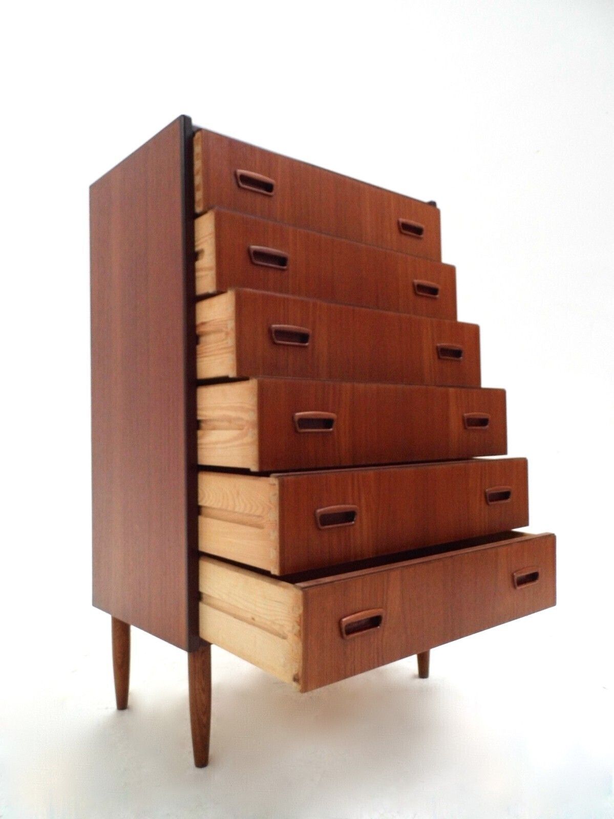 Danish Teak Tallboy Chest Of Drawers Sculptured Recessed Handles Midcentury 1960s photo 1200.0