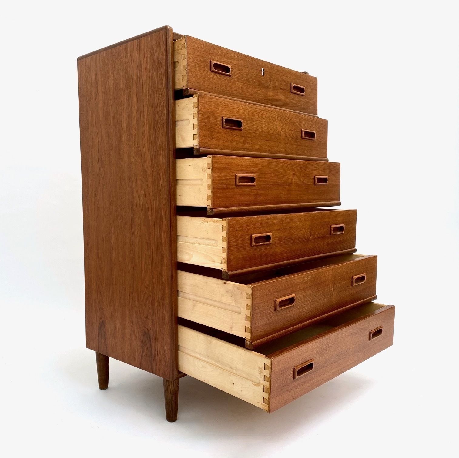 Danish Teak Chest Of Drawers With Recessed Handles Mid Century Tallboy 1960s photo for sale