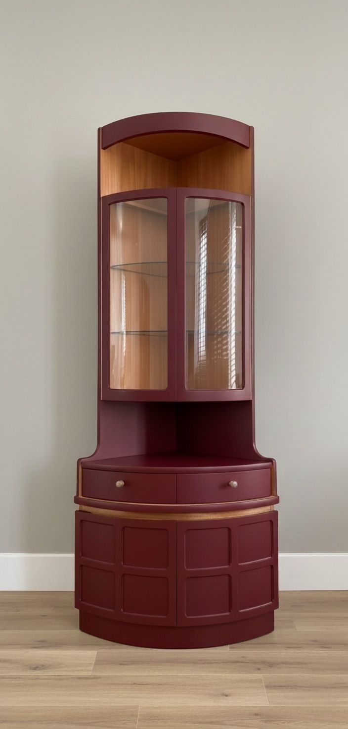 Nathan, Parker Knoll, Tall, Mid Century, Curved Corner Drinks/Display Cabinet Available For Commission photo furniture