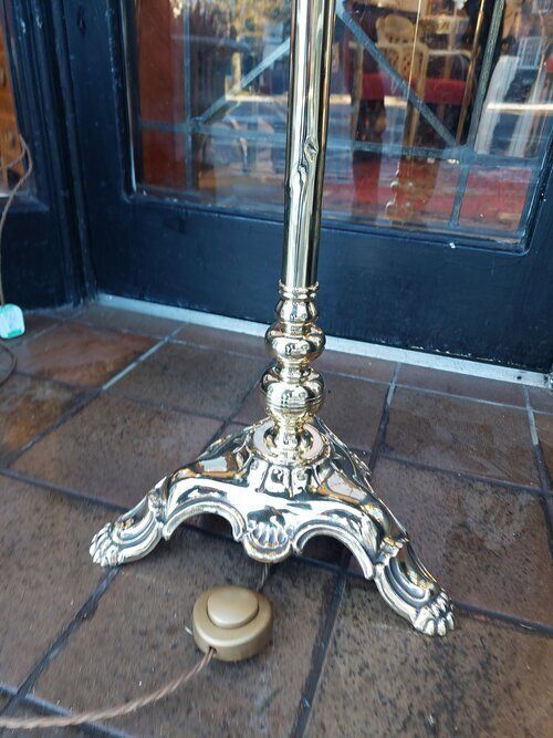 Early 20thc Brass Scroll Arm Floor Lamp photo furniture