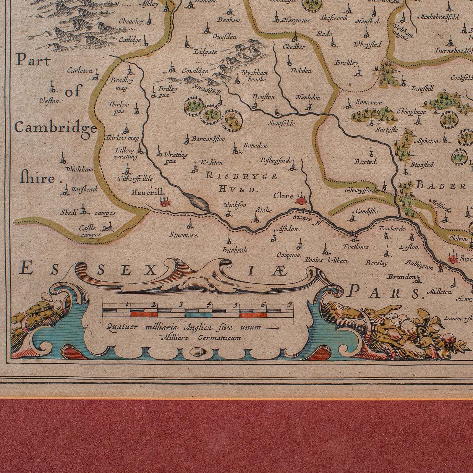 Antique Suffolk County Map, Dutch, Atlas Novus, Joan Blaeu, Cartography, C.1645 photo vintage