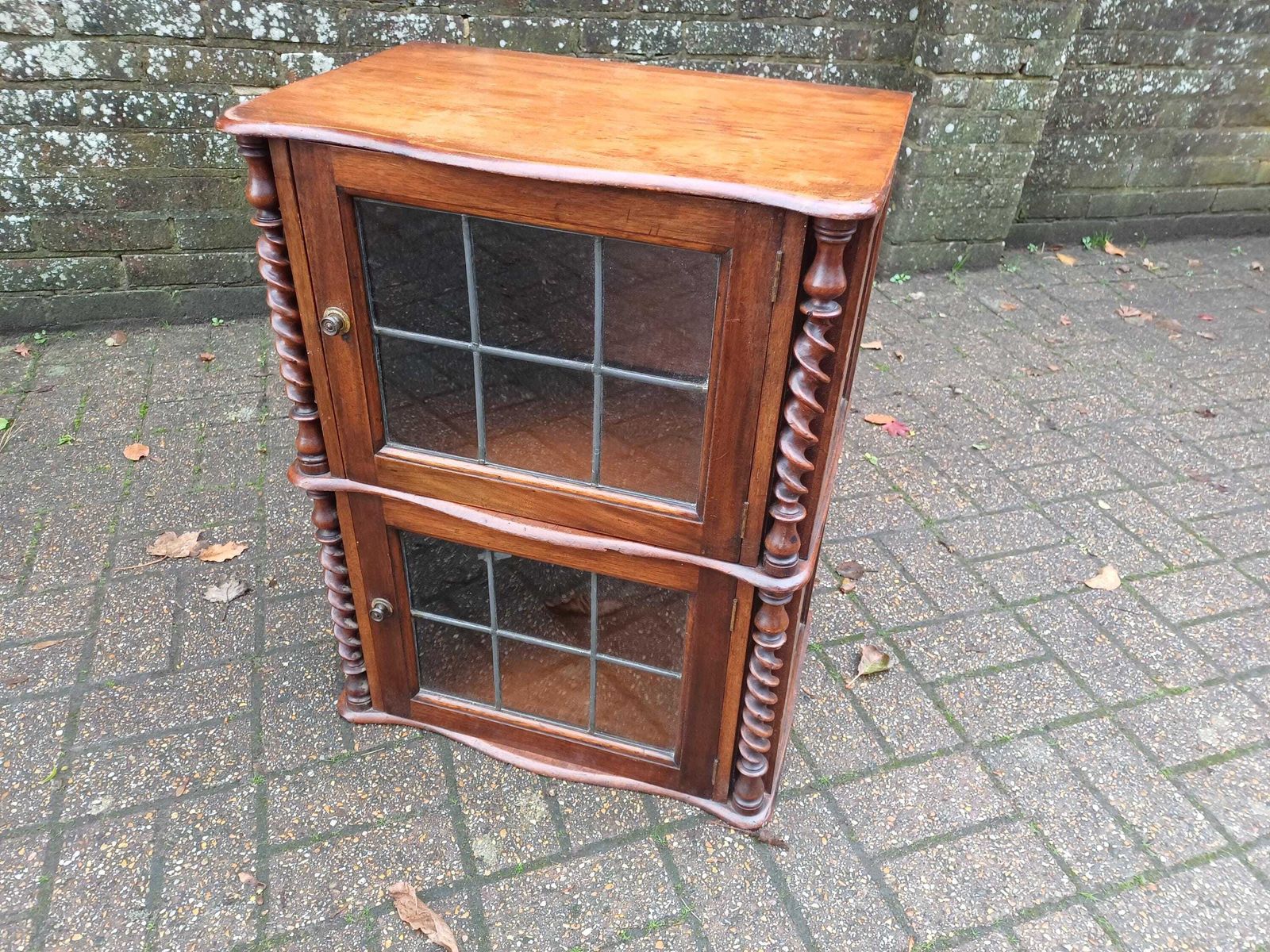 photo furniture Antique 1910s Leaded Glass Display Cupboard Early 20th Century Cabinet · Barley Twist Storage Glazed Wall Or Floor Unit