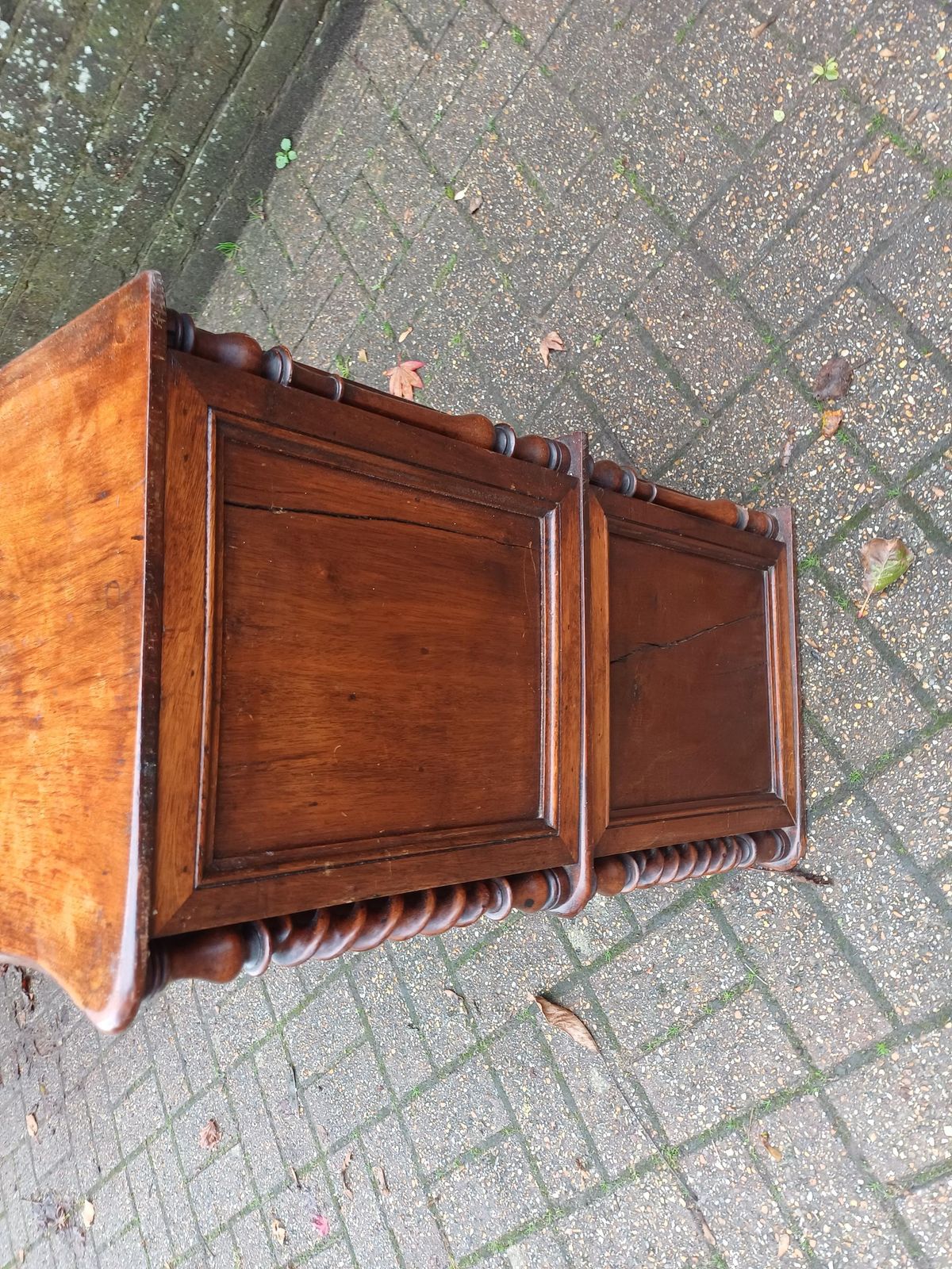 350.0 Antique 1910s Leaded Glass Display Cupboard Early 20th Century Cabinet · Barley Twist Storage Glazed Wall Or Floor Unit photo