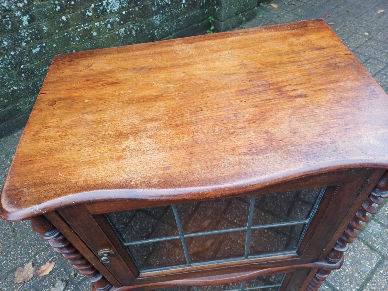 photo buy Antique 1910s Leaded Glass Display Cupboard Early 20th Century Cabinet · Barley Twist Storage Glazed Wall Or Floor Unit