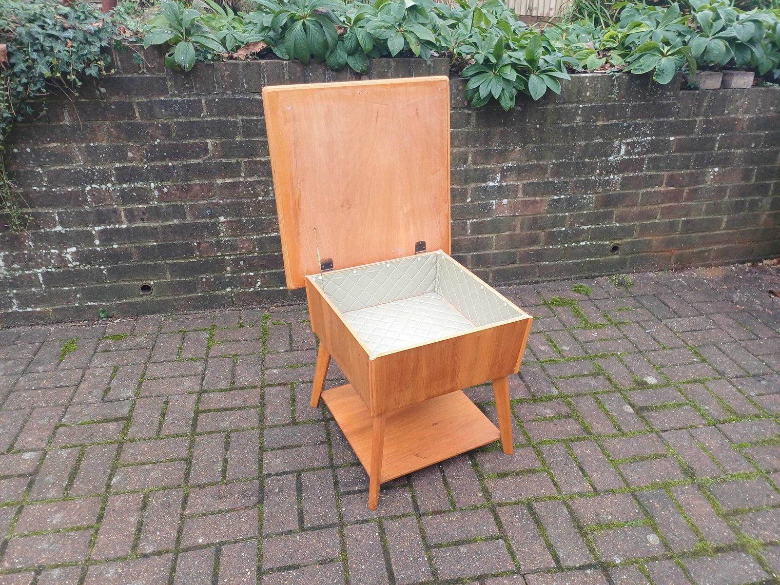1960s Vintage Retro Workbox Coffee Table With Lift Up Lid, Storage Compartment & Lower Shelf | Mid Century Design photo for sale