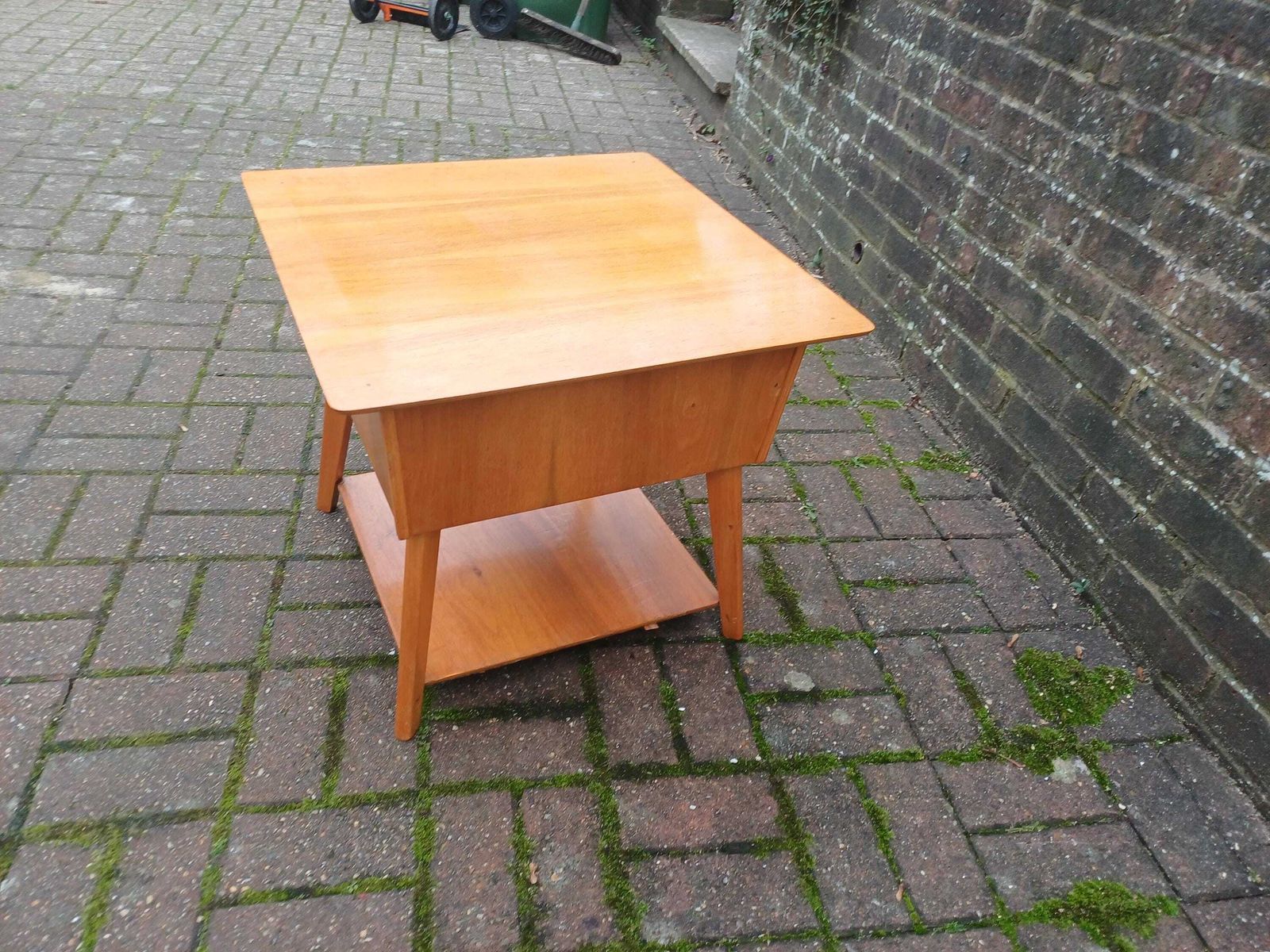 275.0 1960s Vintage Retro Workbox Coffee Table With Lift Up Lid, Storage Compartment & Lower Shelf | Mid Century Design photo