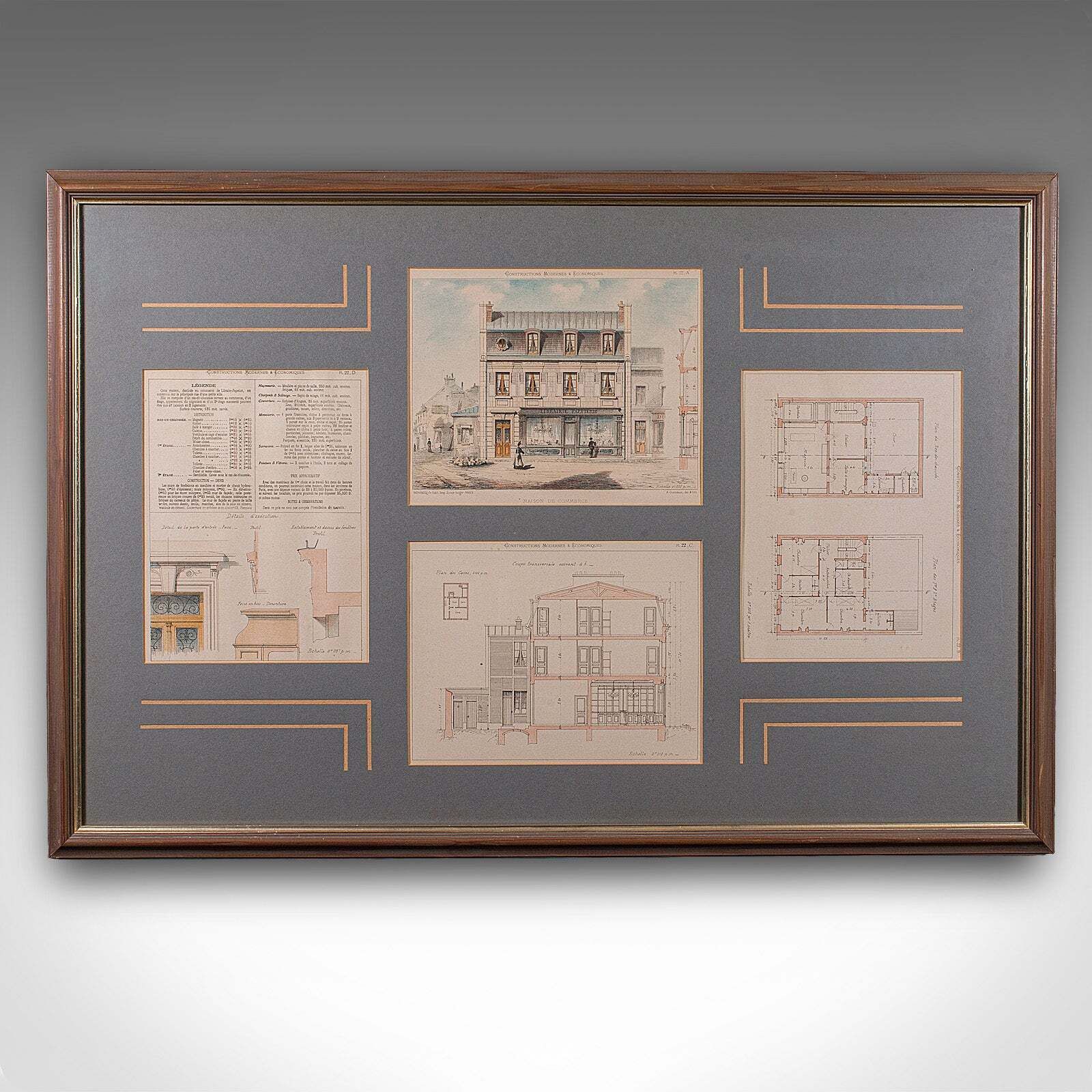 Antique Set Of Architectural Plans, French, Framed Lithographs, Art, Victorian photo furniture