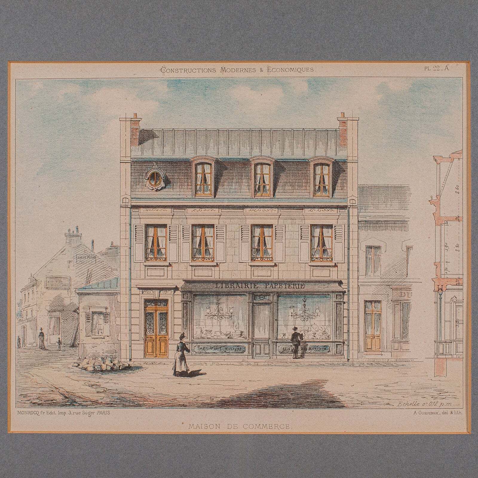 Antique Set Of Architectural Plans, French, Framed Lithographs, Art, Victorian photo 638.0
