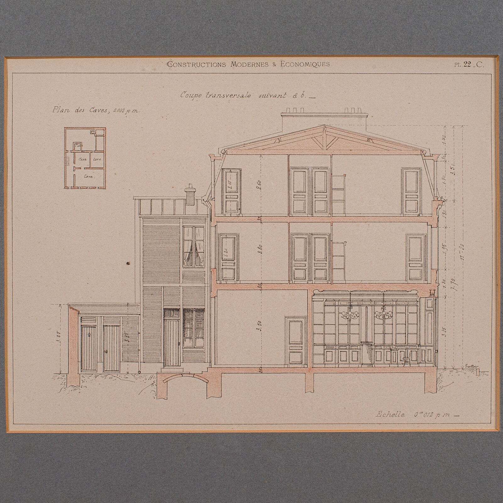Antique Set Of Architectural Plans, French, Framed Lithographs, Art, Victorian photo vinterior