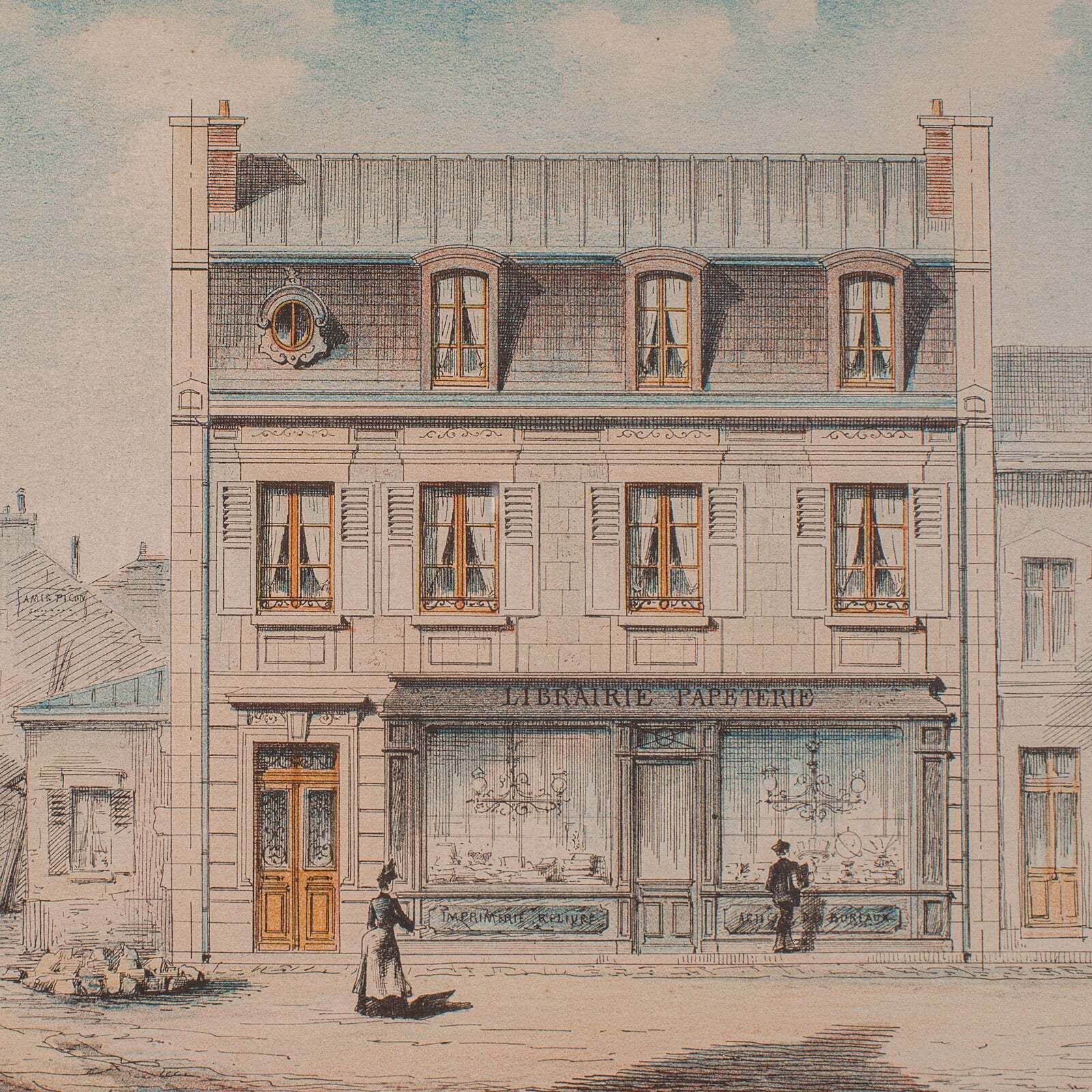 photo furniture Antique Set Of Architectural Plans, French, Framed Lithographs, Art, Victorian