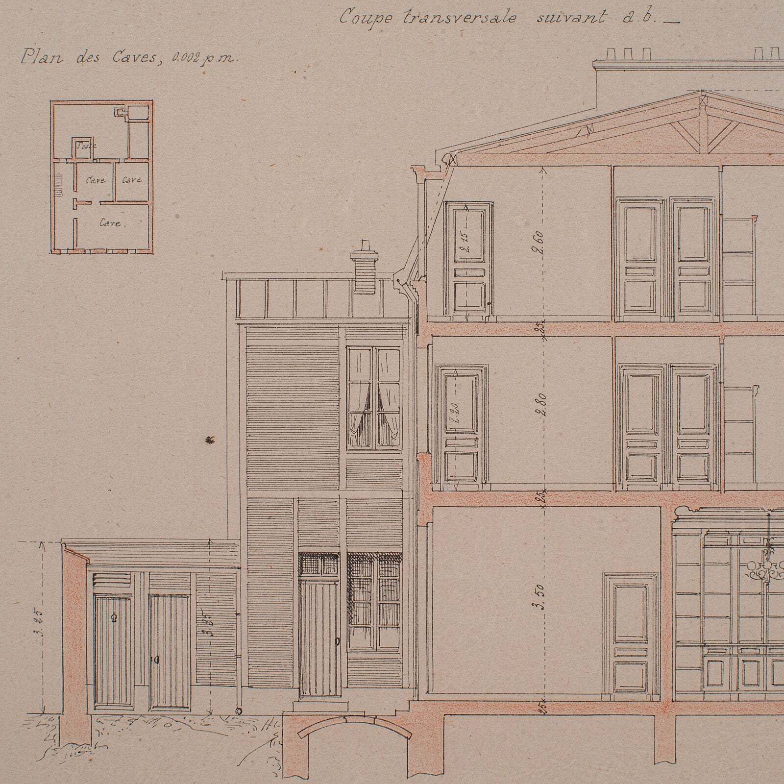 Art Antique Set Of Architectural Plans, French, Framed Lithographs, Art, Victorian photo