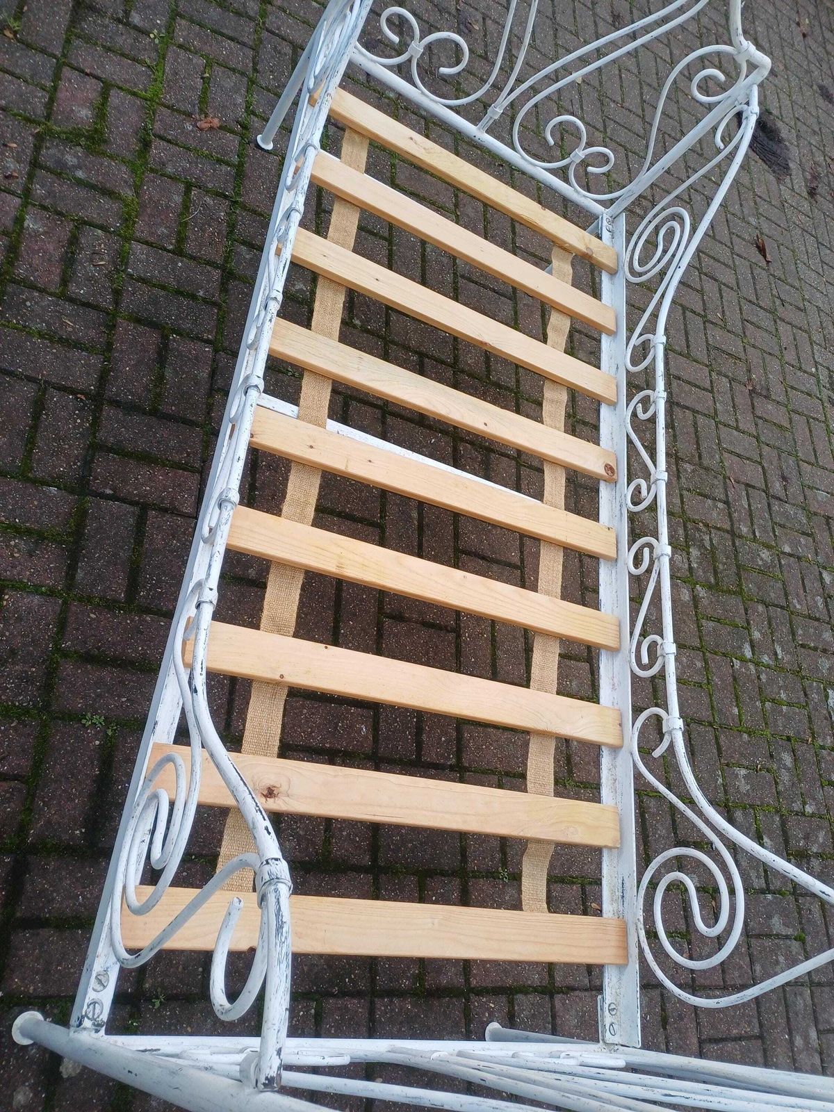 photo vinterior Antique French Iron Single Bed Early 20thc Shabby Chic White Painted Heavy Metal Bed Frame 32" Mattress Vintage Bedroom