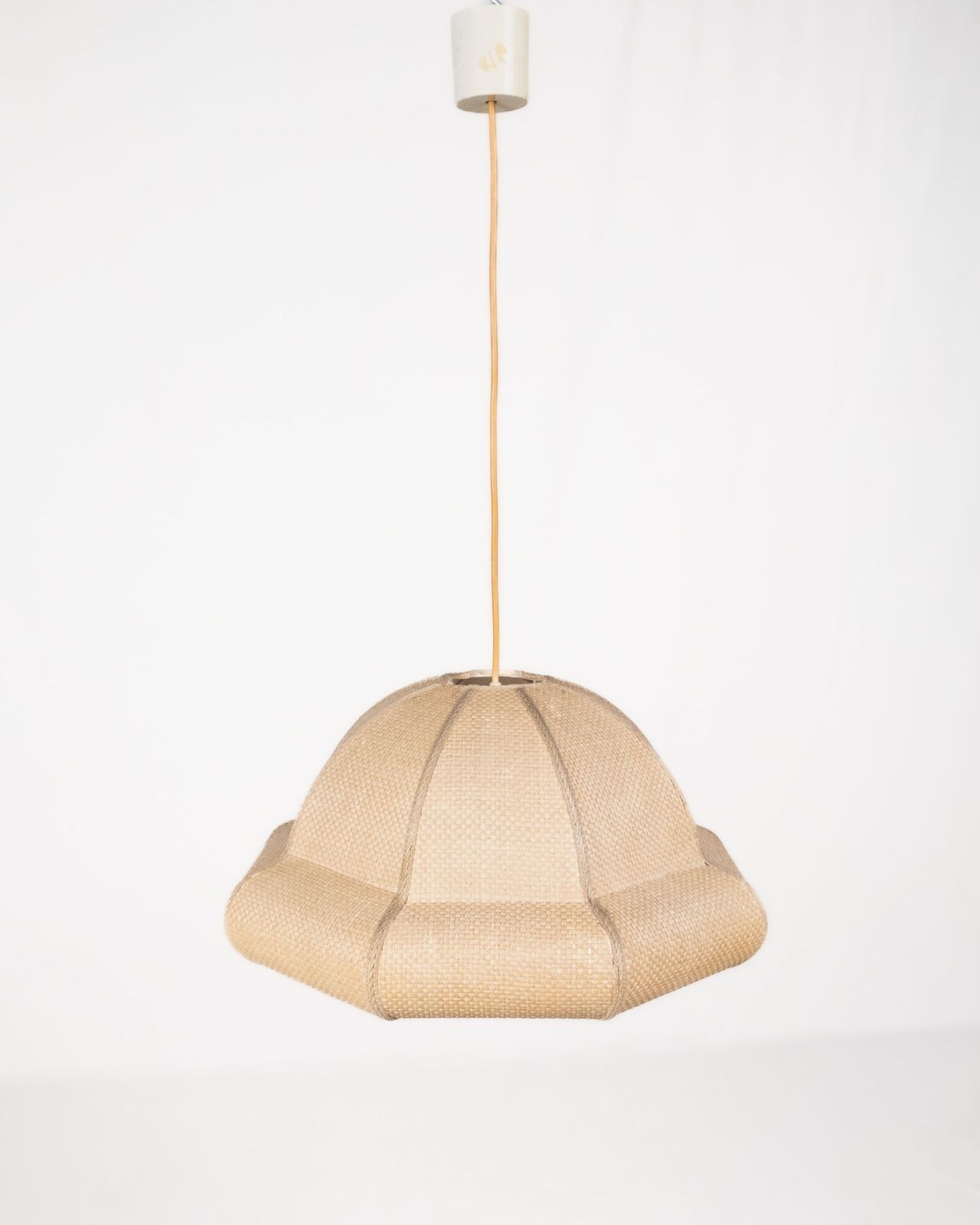 Natural Raffia Pendant Lamp, Custom Made In France, 1960s–70s