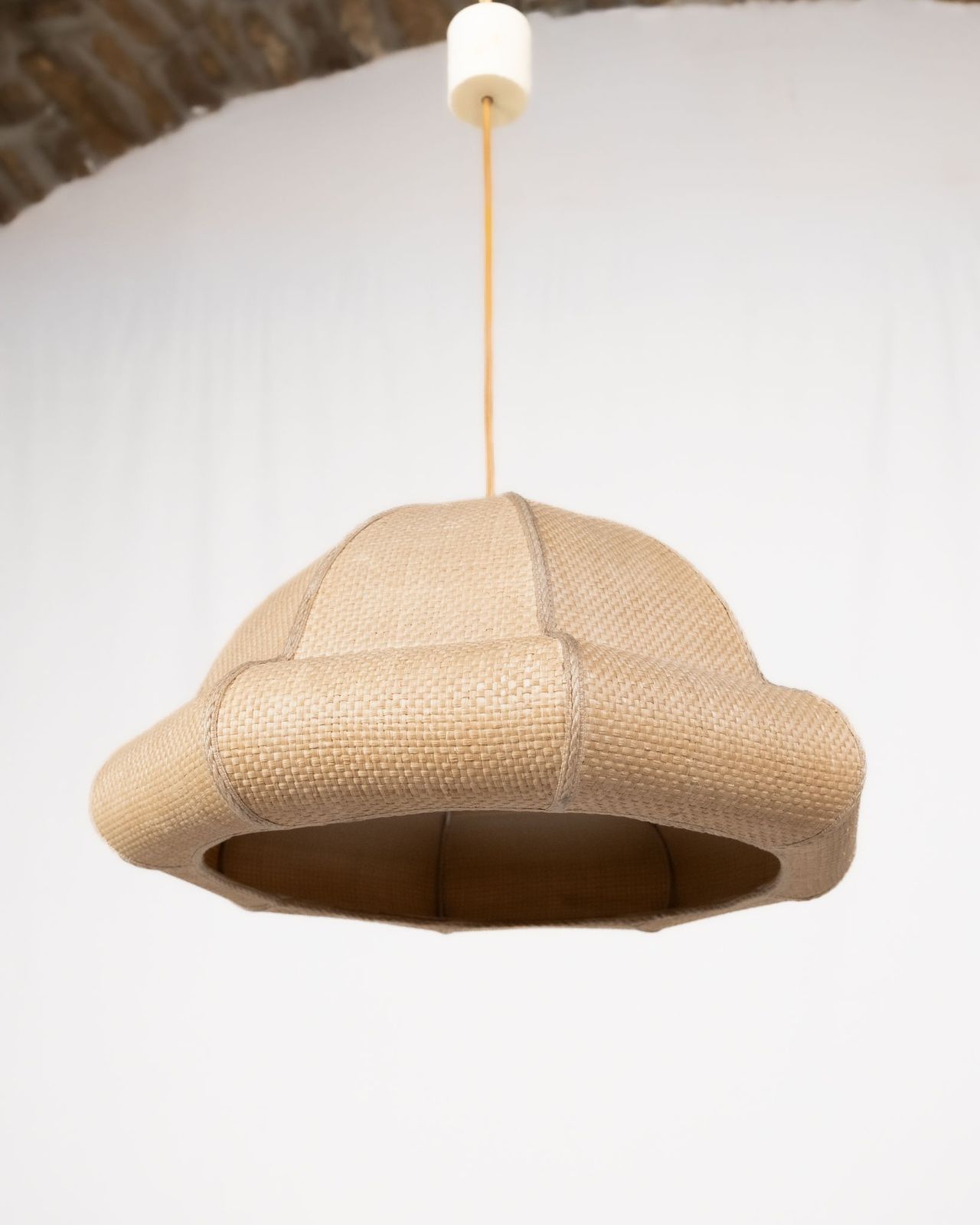 Natural Raffia Pendant Lamp, Custom Made In France, 1960s–70s photo vinterior