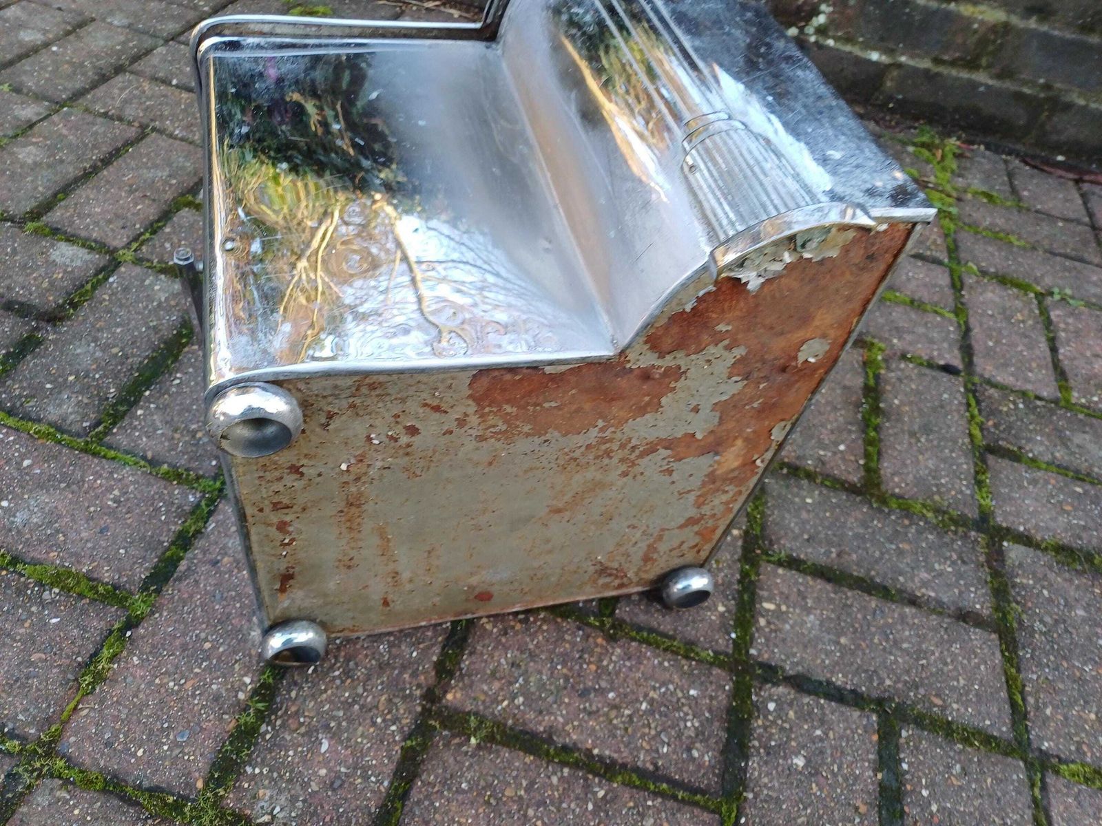 Classic Retro Art Deco 1930s Chrome Coal Box Fire Side Storage Vintage Fireplace Interior Statement Piece With Inside Liner photo vinterior