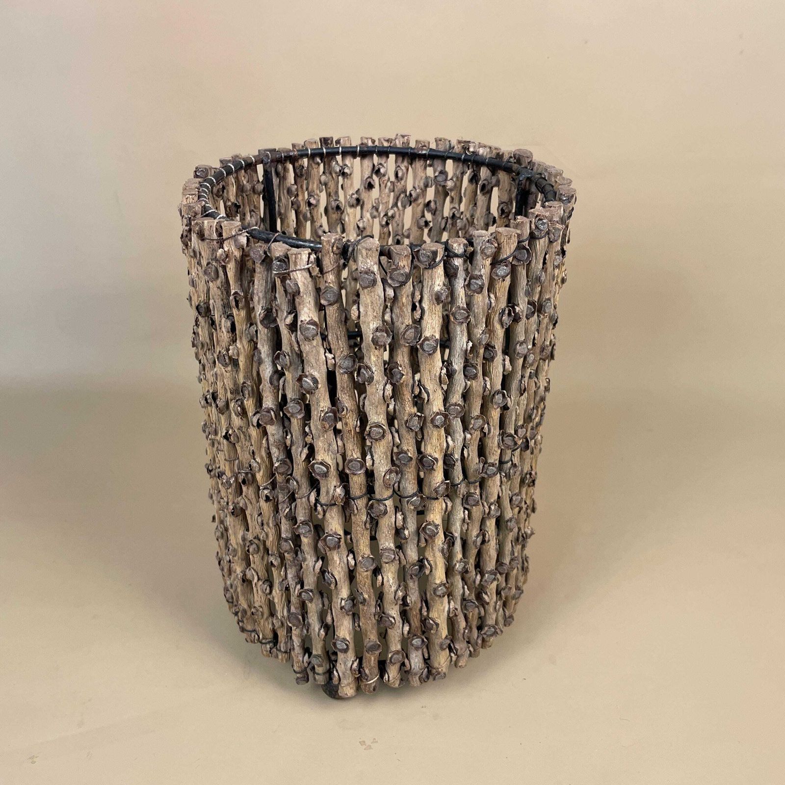Vintage Indonesian Wooden Twig Light Shade Lampshade Wicker Woven Cylinder Medium Natural Ceiling Lamp Shade Twigs Sticks photo Lighting