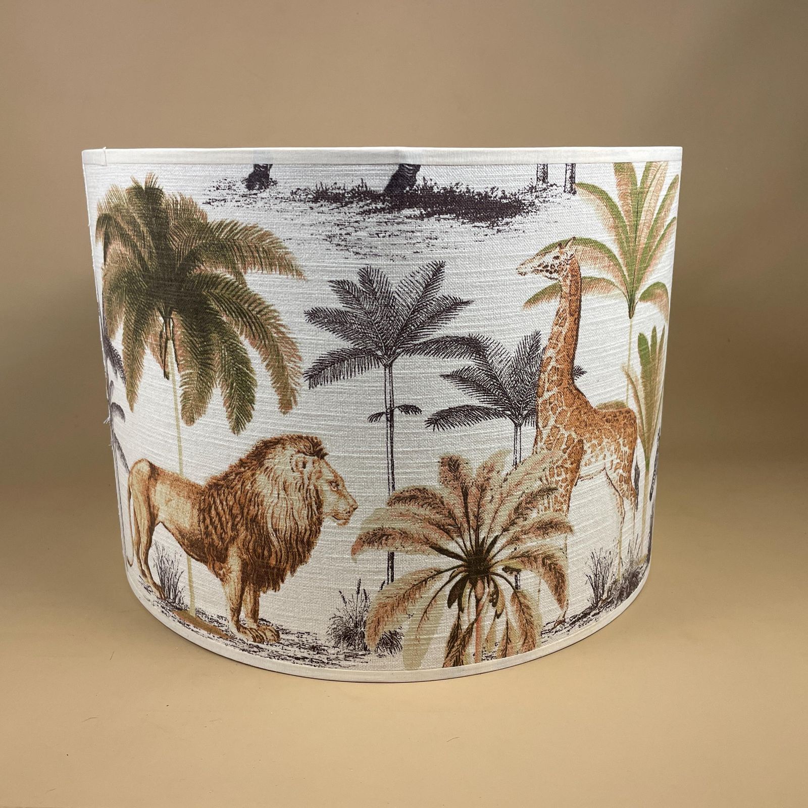 Large Designer Fabric Zoo Animal Safari Lamp Shade Lampshade Drum Ceiling Jungle Longleat Acacia 30cm By 41.5cm Natural Animals Round photo buy