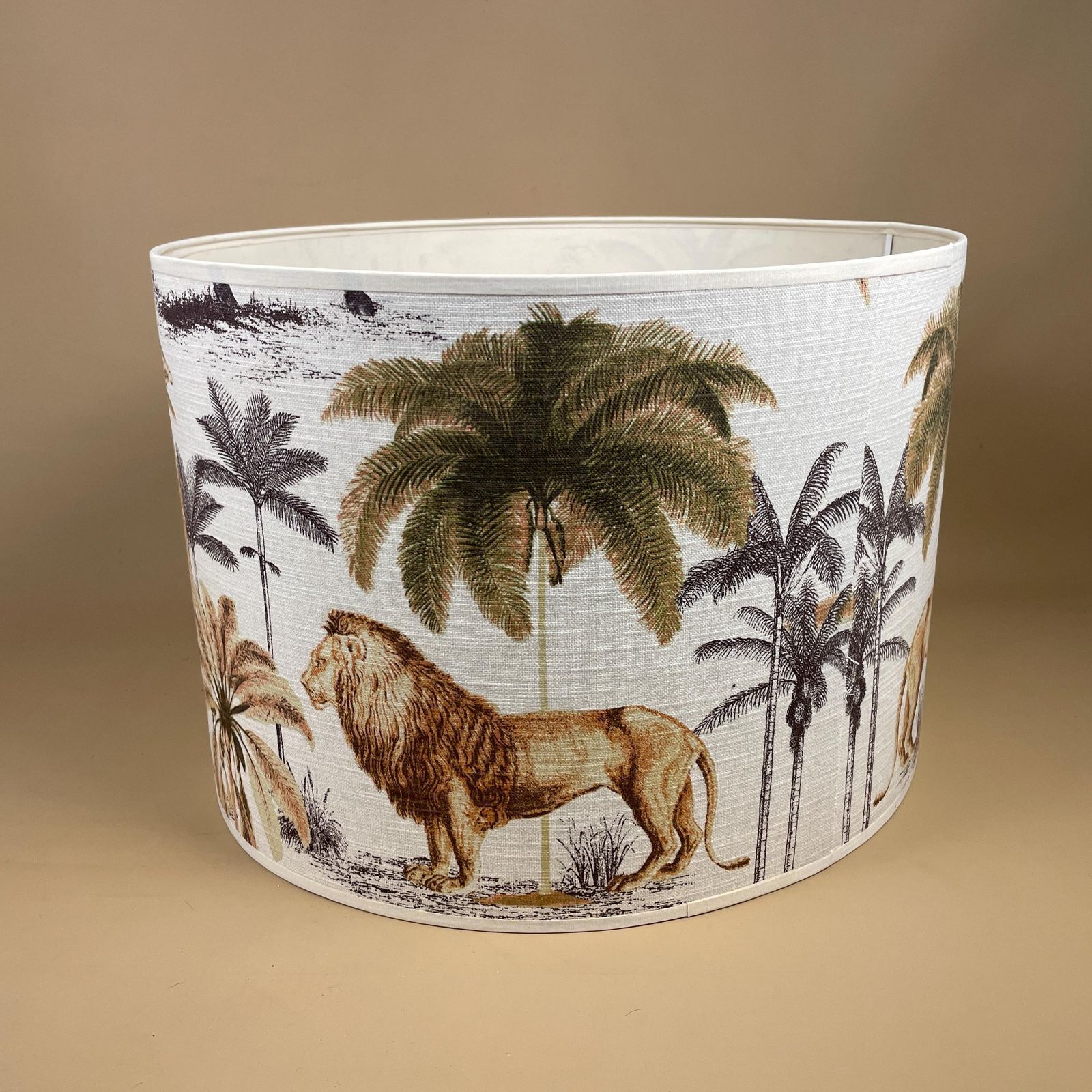 photo for sale Large Designer Fabric Zoo Animal Safari Lamp Shade Lampshade Drum Ceiling Jungle Longleat Acacia 30cm By 41.5cm Natural Animals Round