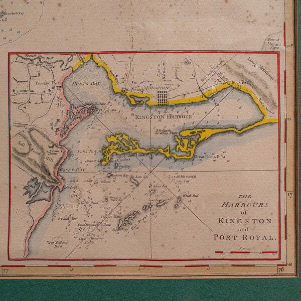 Art Antique Jamaica Map, English, Caribbean, Cartography, Thomas Jefferys, Georgian photo