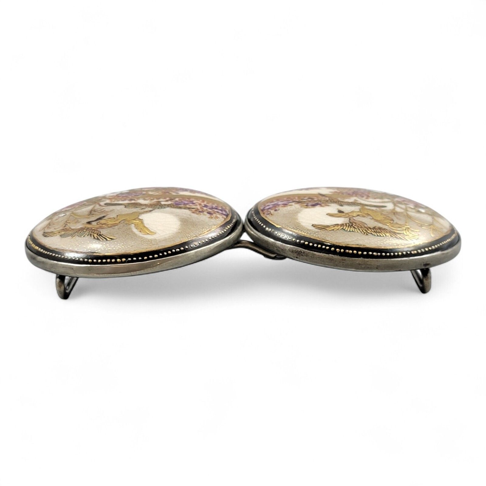 Atique Japanese Kyō Satsuma Silver Art Buckle, Kyoto C.1890–1915, Fine Quality photo furniture