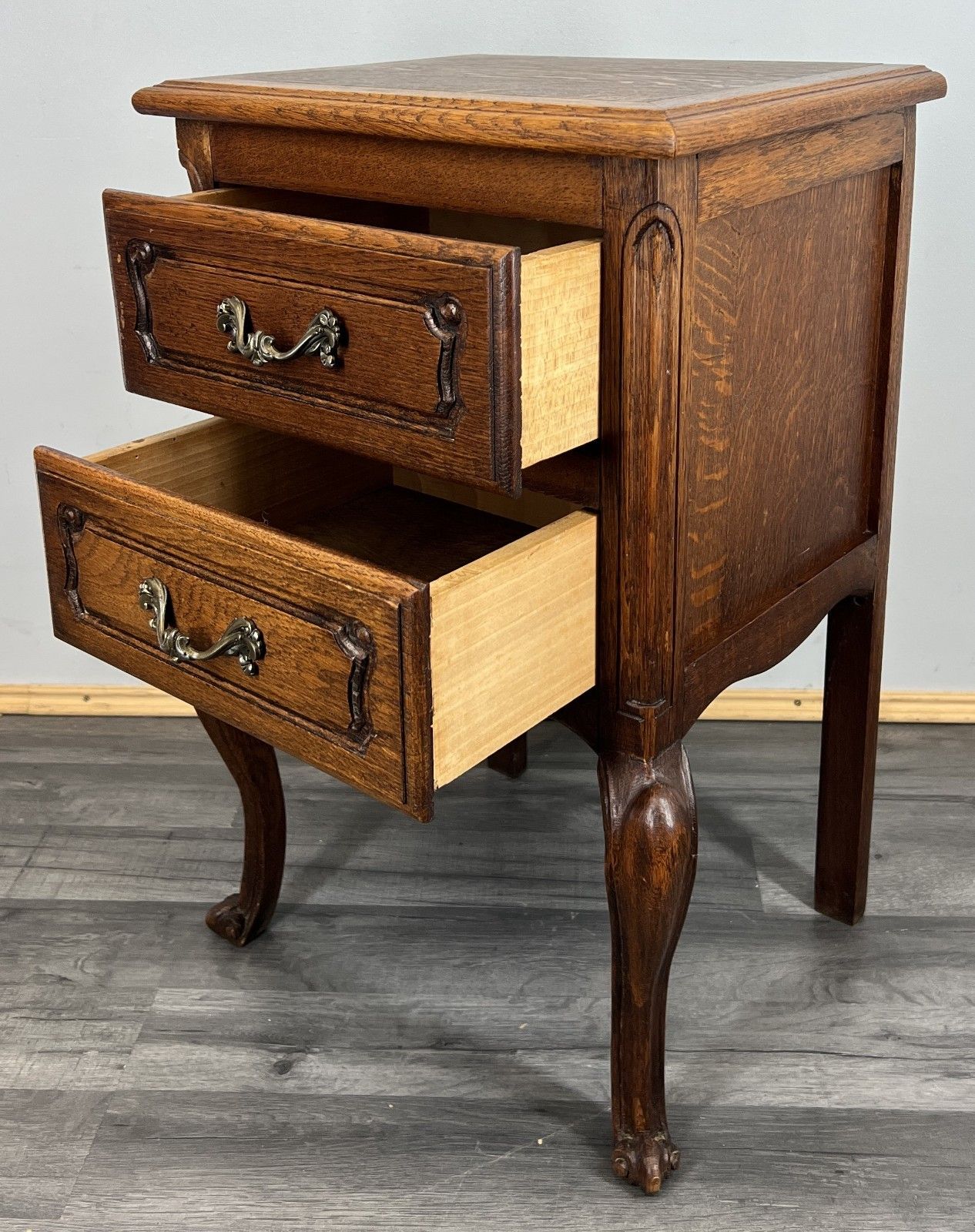 Bedside Table Vintage French Louis XVI Oak Carved Nightstand Cabinet Lot 4695 photo Furniture