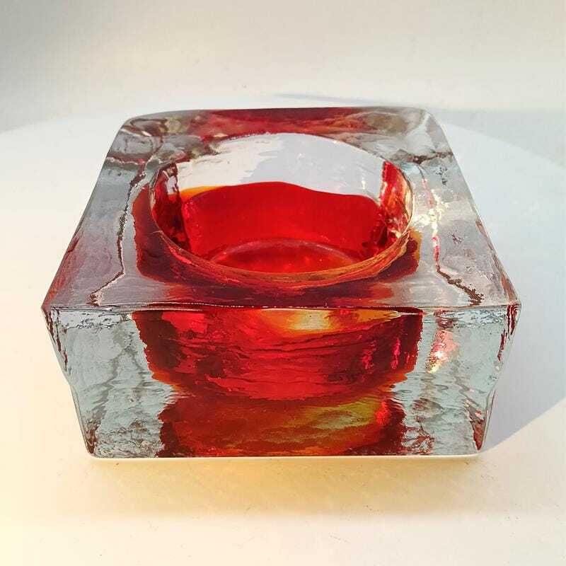 1960s Big Square Ashtray Or Catch All In Handcrafted Murano Glass By Flavio Poli For Seguso. photo vinterior