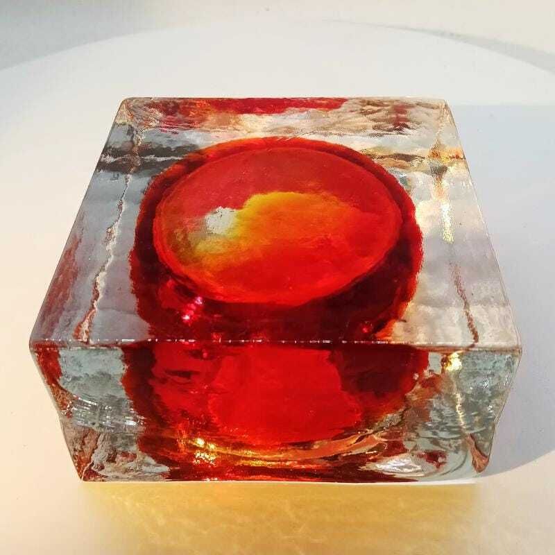 photo for sale 1960s Big Square Ashtray Or Catch All In Handcrafted Murano Glass By Flavio Poli For Seguso.