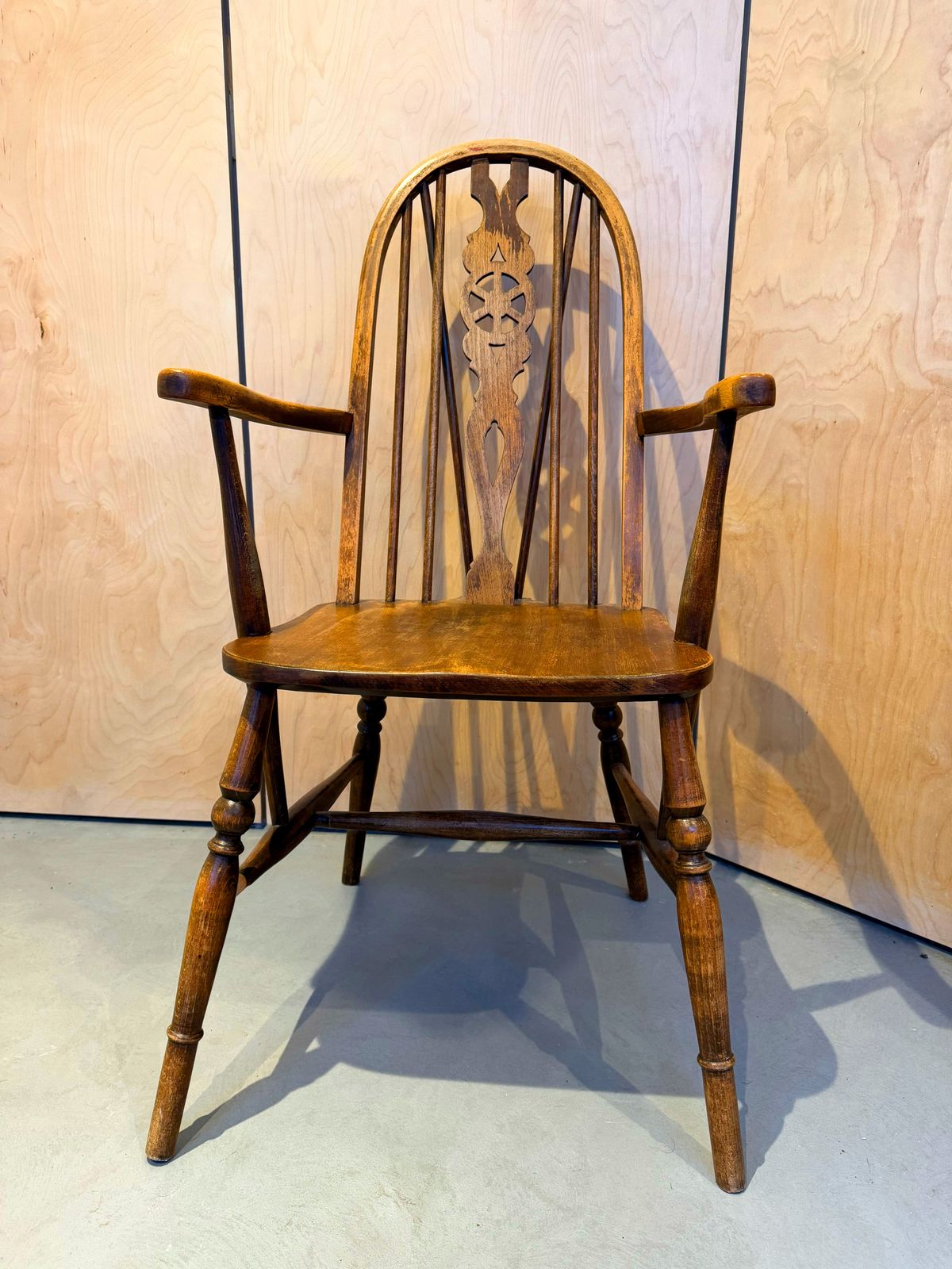 Antique Ash And Elm Windsor Wheel Back Arm Chair photo furniture