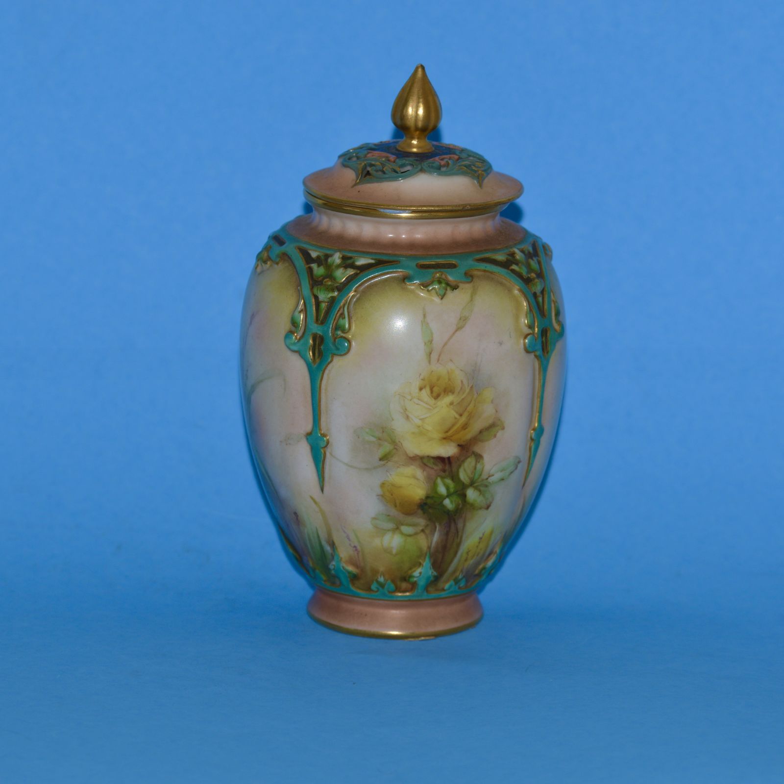 Late 19th Century Hadley Worcester Vase And Cover Painted With Yellow