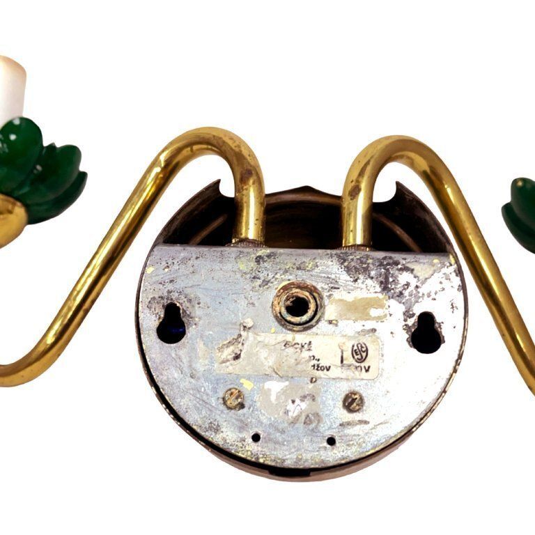 Preciosa Double Wall Lamp | Czechoslovakia 1980s | Malachite Glass | Brass | E14 photo for sale