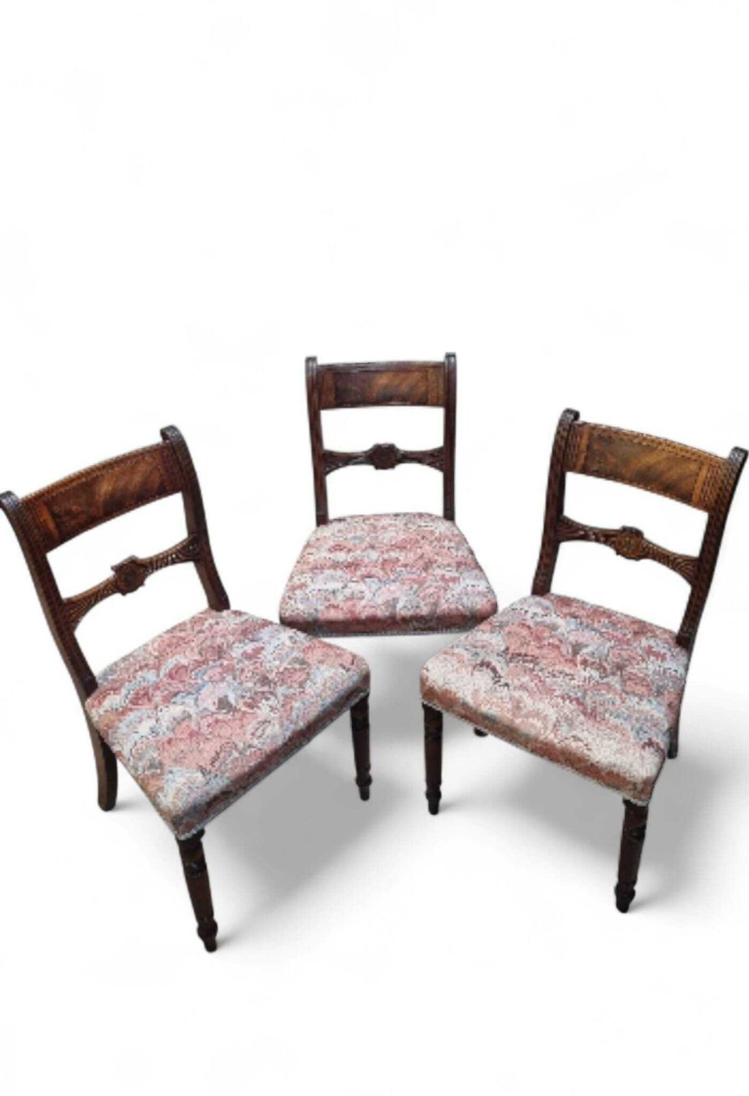 Antique Victorian Carved Side Chairs / Set Of Three / C.1870