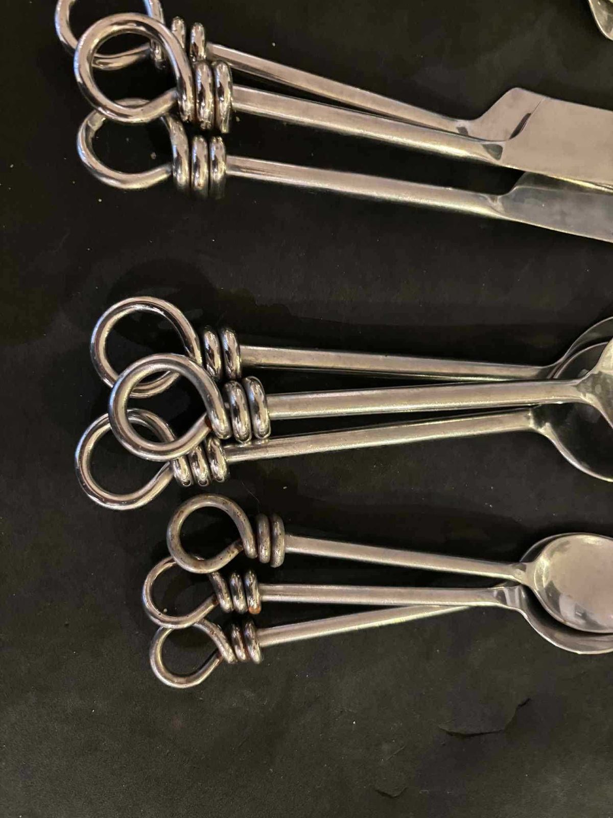 Set Of 12 Flatware Twist Cutlery French Forged Knot Twisted Ends Swirl Flatware Gift For Couple Brutalist Decor, Medieval Style Viking photo buy