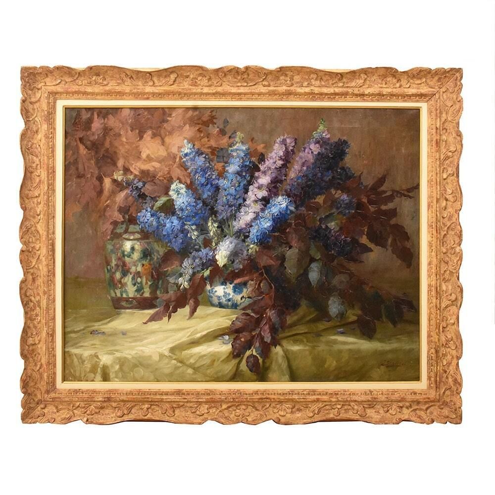 Beautiful Flower Paintings, Delphinium, Oil Painting, Julien Stappers, Art Deco, XX Century