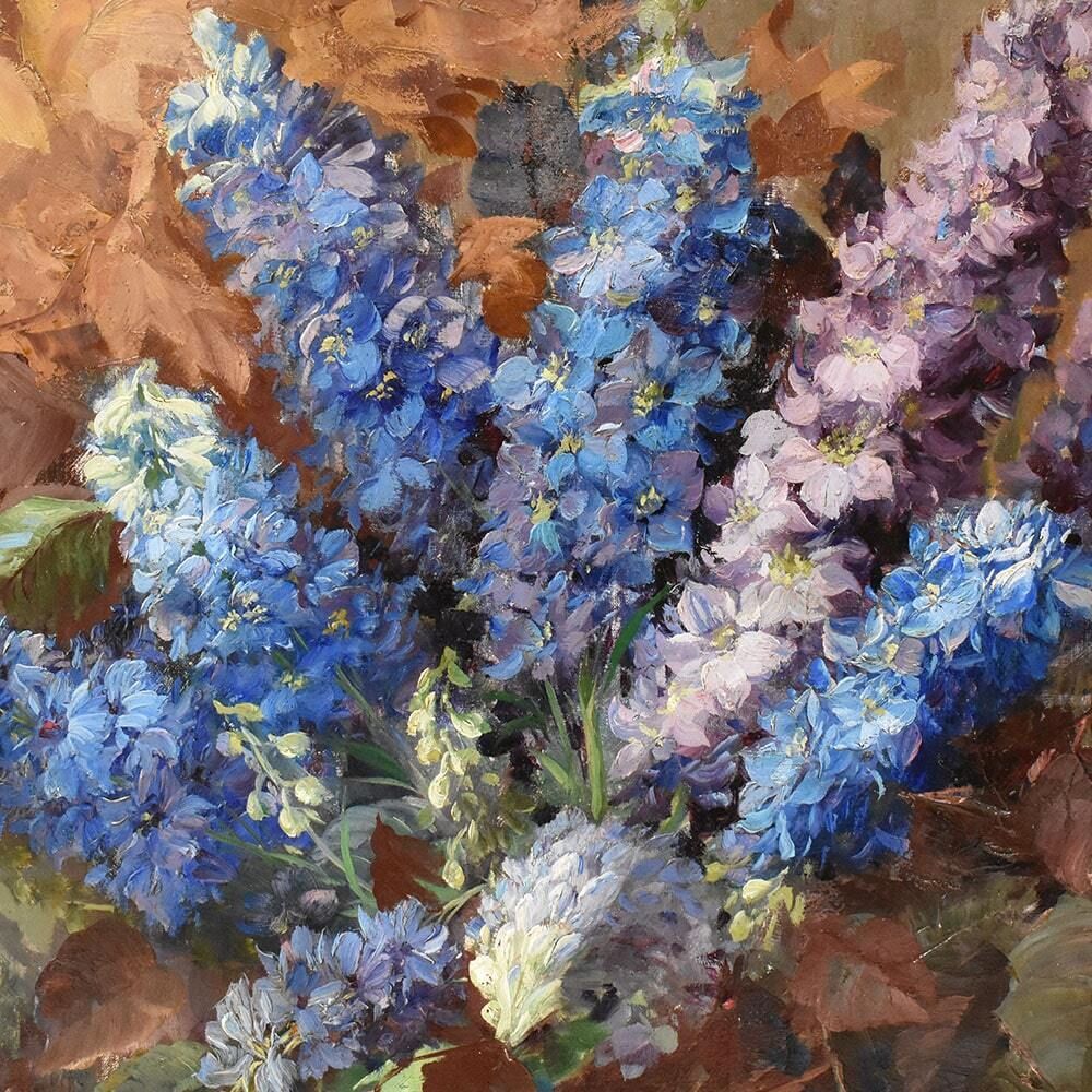 Beautiful Flower Paintings, Delphinium, Oil Painting, Julien Stappers, Art Deco, XX Century photo buy